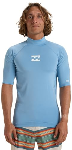 Billabong Short Sleeve Rash Vest WAVES ALL DAY SS Young Mens Blue S