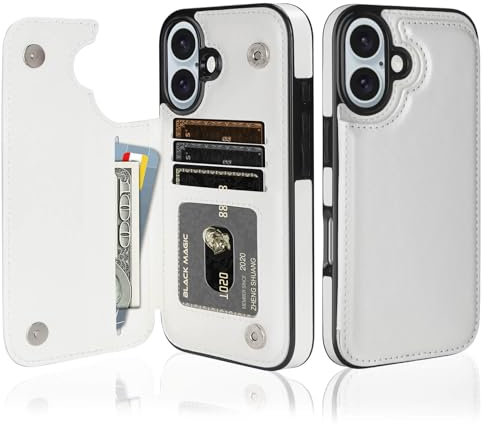 Vofolen for iPhone 16 Plus Case with Card Holder Slots Wallet Case Folio PU Leather Case Slim Flip Case Magnetic Closure Cases Shockproof Protective Case Cover for iPhone 16 Plus Phone Case - White