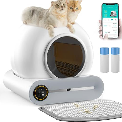 Pet Smart Self-Cleaning Cat Litter Box,Automatic Cat Litter Cleaning Robot with 65L+9L Large Capacity/Anti-Pinch/APP Control/Ionic Deodorizer with Mat & 2 Roll Garbage Bags