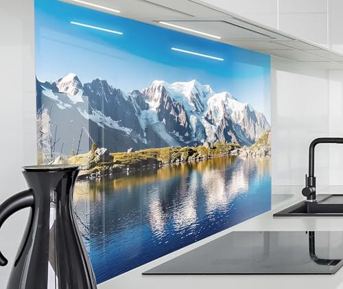 timalo Spritzschutz Wand für Herd, Küche Küchenrückwand Glasoptik | Acryl Glas 2mm | Glasrückwand Acrylglas Wandpaneele Rückwandschutz Platte | 140x50cm Bergsee Berge See