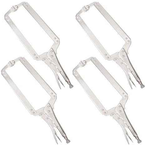 Biugaaufai Paquete de 4 alicates de bloqueo de abrazadera en C de 18 pulgadas con almohadillas giratorias, cara de abrazadera en C, alicates de bloqueo de abrazadera C resistentes, abrazaderas C de