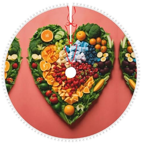 Regenbogen-Weihnachtsbaum-Rock für Gemüse und Obst mit Pompom-Rand (dick), für drinnen und draußen, Neujahr, Feiertags-Ornamente