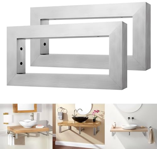 YRHome 2xWandkonsole für Waschtisch Waschtischträger stabil Waschtisch Halterung Regal-Halter Silber Waschtischhalterung Schwerlastkonsole für Waschbecken und Wand-Regal-350x150x30 mm