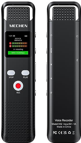MECHEN Registratore vocale da 128 GB con riconoscimento vocale, 1536 kbps con lettore MP3, qualità audio HD, cancellazione del rumore, registratore vocale per lezioni