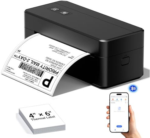 DHL Etikettendrucker mit Bluetooth, 4x6 Versandetiketten Drucker, 2410BT Thermodrucker, Versandlabel Drucker Kompatibel für Barcode, Amazon, DHL, Etsy, DPD, UPS, Ebay, Shopify, Schwarz
