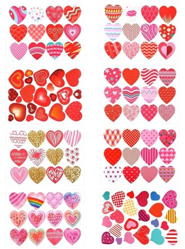 BNREOZA 8 Blätter Herz Aufkleber, Valentinstag Aufkleber, selbstklebend DIY Scrapbooking Handwerk Aufkleber für Valentinstag Hochzeit Muttertag Geburtstag