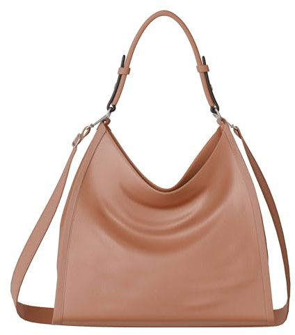 KMISSO Damen Umhänge Schulter Hand Shopper Tasche Echt Vegans Leder 30624 Brown