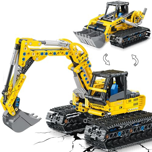 Charmofun 2 en 1 Pelleteuse & Bulldozers Technic, 399PCS Jeu de Construction pour Garçon 6-12+ Ans, Jouet d'ingénierie, STEM Jouet Blocs Cadeaux éducatif pour Enfants