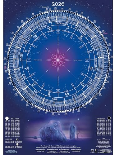 Astrocal Moon Wall Calendar A2 Lunar Phase Poster 2026, Moon Mandala, UK
