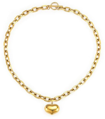 Emibele Gold Puffy Heart Charm Chunky Halskette für Damen, 18K vergoldeter Edelstahl, Anlauffrei, Statement Kette mit Liebesanhänger & OT-Verschluss, Geschenkidee Schmuck