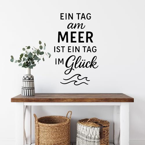 Maritimes Wandtattoo Ein Tag am Meer ist ein Tag im Glück – Vinyl-Wandsticker Wellen Spruch für Wohnzimmer, Schlafzimmer & Bad (Größe 1 | 29 cm x 48 cm)