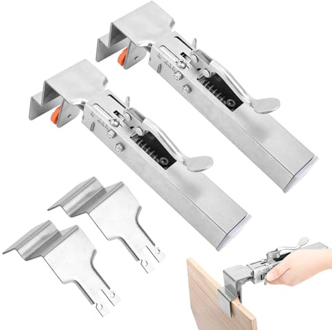 lasuroa 2pcs Adjustable Drawer Fixing Clamps, Stainless Steel Drawer Front Mounting Clamps with 2 Replacement Bow Clips for Quick and Easy Cabinets & Drawers Installation