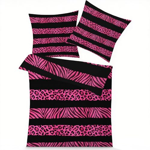 GEDAEUBA Bettwäsche 135x200 Tiermuster - Hot Pink Leopardenmuster Zebramuster Bettbezug, Wendebettwäsche und Kissenbezug 80x80, Weiche & Angenehme Mikrofaser Bettwäsche-Sets mit Reißverschluss