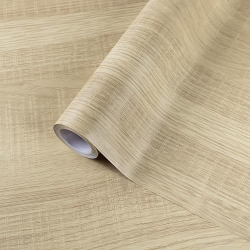 Hode Papier Adhesif pour Meuble Bois 40×600cm, Rouleau Revetement Vinyle Adhesif Meuble Cuisine Effet Bois Jaune Clair, Film Papier Peint Autocollant Stickers Murs
