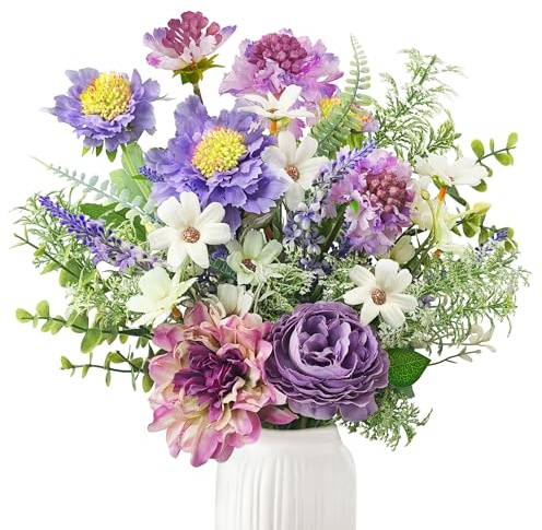 YMIFEEY Kunstblumen wie Echt Künstliche Blumen Zweige Blumenstrauß (Lila) | Seidenblumen Lila, Fake Blumen Pflanzen Deko Zweige, Artificial Flowers DIY Tischdeko Valentinstag Muttertag Frauen Geschenk