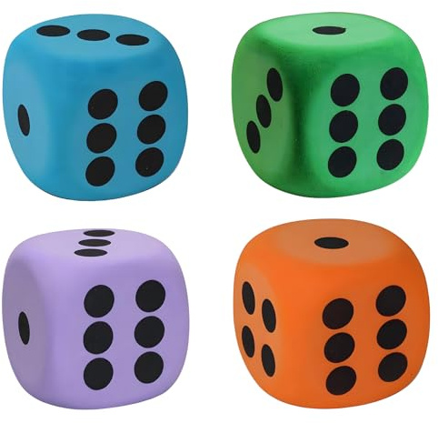 4 Stück 6cm Groß Schaumstoffwürfel Mit Abgerundeten Ecken | Spielwürfel Für Lernspiele Und Partyspiele Aktivitäten (Blaue Grüne Violette Orange)