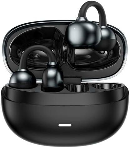 Jremreo Open-Ear Earbuds, Clip-On Bluetooth 6.0 Headphones, Open-Ring Design Over-The-Ear Earphones, IP67 Waterproof, 48H Playtime, True Wireless Earbuds for Running, Sports, Phone Calls, and Music