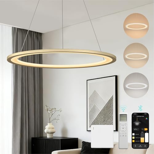 Mai & Mai 30W Pendelleuchte Esstisch mit Fernbedienung & Wandschalter | stufenlos dimmbar, höhenverstellbare Design, 60cm LED Moderne Hängelampe, 3000K–6000K, Esstischlampe, Gold