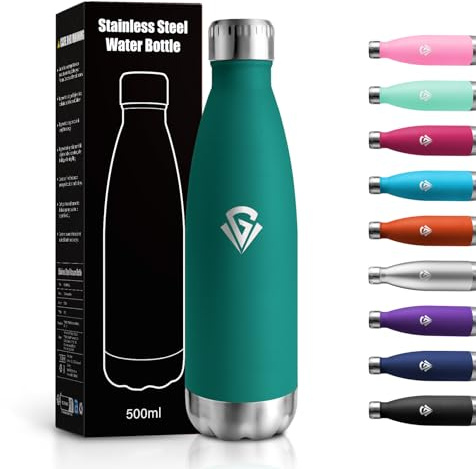 Thermosflasche 500ml, Thermoskanne Doppelwandig Kohlensäure Geeignet, BPA-Frei, Auslaufsicher Trinkflasche Isoliert Edelstahl für Uni, Arbeit, Reisen, Sport, Outdoor, Jungen, Mädchen
