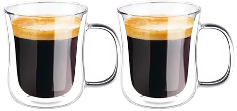 CAPACITEA Heat Resistant Double Walled Glass Cup with Handle 250ml, Pack of 2