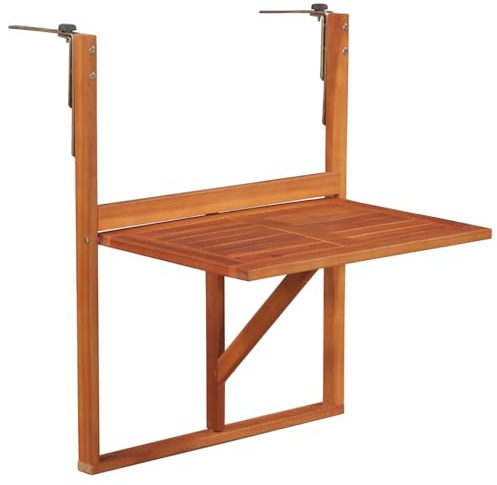 NKOPPFG Tavolo pieghevole da balcone in legno di acacia massiccio, 64,5 x 44 x 80 cm, da fissare alla ringhiera, tavolino pieghevole per bevande e piante, resistente alle intemperie