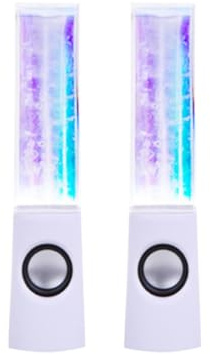 ROMISBABA Fountain Speakers 2x3w Stereo White One Pair with Built-in LED Lights and Different Height Waterspout Computer Speakers for Phone and Smartphone Use at Home or Party