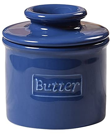 Butter Bell - The Original Butter Bell Crock by L Tremain, a Countertop French Ceramic Butter Dish Keeper for Spreadable Butter, Café Retro Collection, Royal Blue, Glossy Finish