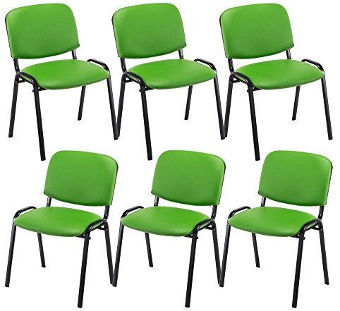 CLP 6er Set Besucherstuhl Ken Kunstleder I Stapelstuhl Mit Robustem Metallgestell I Polsterstuhl Mit Rückenlehne, Farbe:grün
