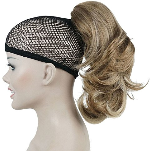 Lydell 12 Dual Use Straight Curly Styled Clip In Claw Ponytail Hair Extension Synthetic Hairpiece 125g with a jaw/claw clip (H16-613 Blonde with Highlights)
