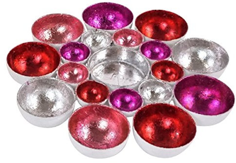 Hoff Interieur stimmungvoller Kleiner Teelicht-Halter Tisch-Deko Gartentisch-Deko Wand-Deko Farbenspiel 2 Formen rund oder eckig sowie 2 Farbvarianten möglich (pink, rund 15,5 cm x 2,5 cm)