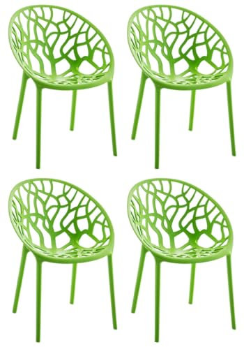 CLP 4er Set Gartenstühle Hope Kunststoff I Stapelstühle wetterfest und UV-beständig I Outdoorstühle pflegeleicht I Sessel für draußen, Farbe:grün