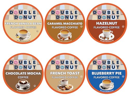 Double Donut Coffee Variety Pack - Recyclable Single Serve Flavored Coffee Pods, 24 Count for Keurig K-Cup Coffee Makers