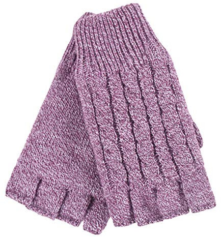 HEAT HOLDERS - Ladies Cable Knitted Winter Thermal Fingerless Gloves (One Size, Rose)