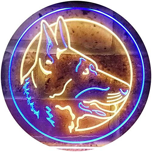 German Shepherd Dog Illuminated Dual Color LED Barlicht Neonlicht Lichtwerbung Neon Sign Blau & Gelb 400 x 300mm st6s43-i0668-by
