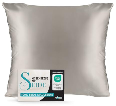 Kissenbezüge Seide - 65x65 cm - Gewicht 19 Momme 100% Reine Maulbeerseide Doppelseitig - Seidenkissenbezug für Haar und Haut, Anti-Aging, Anti-Bettwanzen - Silber Grau