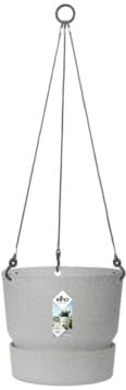 Elho Greenville Suspension 24 - Pot De Fleurs pour Balcon & Extérieur - Plastique 100% recyclé - Ø 23.5 x H 20.5 cm - Gris/Living Ciment
