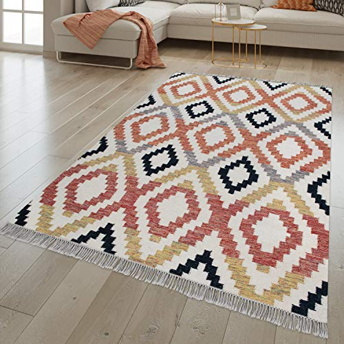 TT Home Wohnzimmer Teppich Ethno Design Handgewebt Mit Wolle Und Baumwolle, Mehrfarbig, Größe:80x150 cm