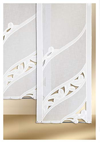 SeGaTeX home fashion Hochwertige Flächengardine Sanja in weiß Bestickt mit Plauener Spitze 140 x 60 cm mit Flauschband