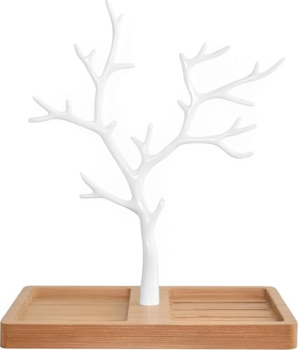 Albero portagioielli in oro bianco - portagioie donna nero - oro rosa - metallo - Porta gioielli design Alberi della vita soprammobile (Furo Bamboo Bianco)