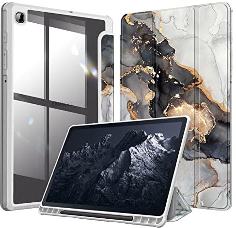 FINTIE Custodia per Samsung Galaxy Tab S6 Lite 10.4'' 2024/2022/2020 (SM-P620/P625/P613/P619/P610/P615) con S Pen Holder, Antiurto Sottile Case Posteriore Trasparente Cover, Cloudy Marble