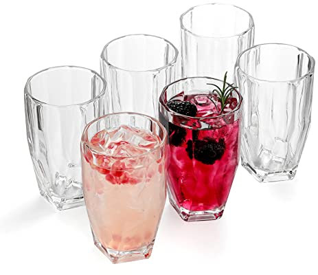 Bicchieri per bevande da 334,5 g, set da 6 bicchieri da tavolo da 1500 °C per bibite, succo di frutta, latte, coca, birra, alcolici da donna in vetro resistente per l'uso quotidiano