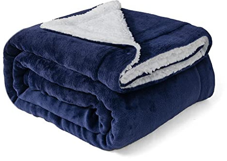 Good Nite Decke, 130 x 150 cm, wendbare Sherpa-Fleecedecke, Flauschige Polyester-Decke, weich und warm, Bettdecken für Zuhause und Reisen (Marineblau, Einzelbett)