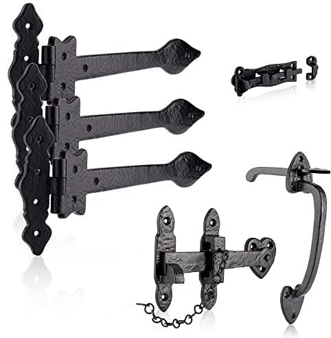 XFORT Smithy's Range Thumb Gate Latch Set Black Antique, Complete Cast Iron Gate Pack with 300mm Hinges, Straight Bolt and Suffolk Latch, Traditional Cast Iron Set Suitable for Shed and Gate Doors.