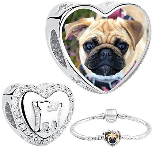 Silber 925 Personalisierter Schmuck Foto-Charm – Kompatibel mit Pandora-Armbändern, Liebe Herz Personalisiertes Geschenk – Fügen Sie Ihr Bild hinzu (Hund)