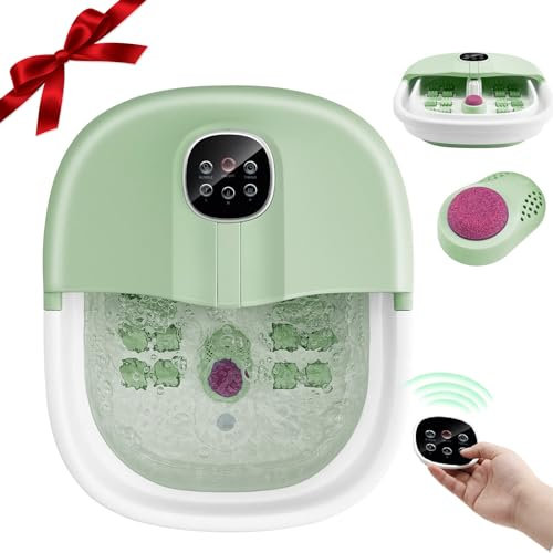 RELAX4LIFE Bain de Pieds Pliable Thalasso 500W avec Bulles et Rouleaux, Bain Massage Hydromasseur 3 Températures Réglables et Minuterie 20 à 60 Min pour Relaxation des Pieds Fatigués (Vert clair)