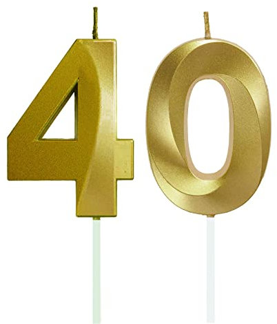 Lahviuu Geburtstag Zahlen Kerzen,40 Geburtstag Zahl Kerzen Gold Geburtstagskerzen Cake Topper Geburtstag Kuchendeko Kuchen Dekoration,für Hochzeit Party Hochzeit Jahrestag Feier Lieferungen