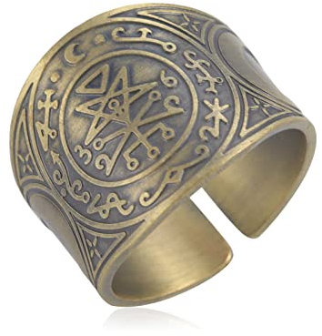 LIKGREAT Siegel der Lilith Ring Lilith Siegel Satanischer Dämon Siegel Talisman Amulett Ringe Kupfer Offener Ring Band Gothic Hexe Heidentum Schutz Religiöser Schmuck Geschenke für Frauen (Bronze)