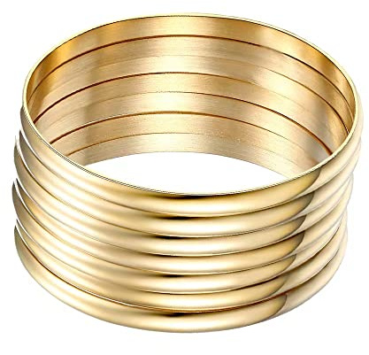 Forleiton Set Of 7 Stainless Steel Bracelet Bangle 18K Gold Plated Luxury Smooth (24)