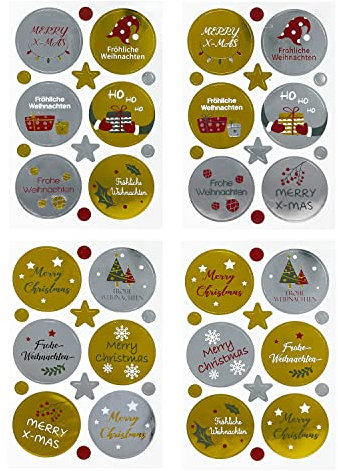Oblique Unique® Weihnachts Sticker Frohe Weihnachten Aufkleber Deko für Weihnachten Weihnachtsaufkleber Weihnachtsdekoration Scrapbooking Gold Silber