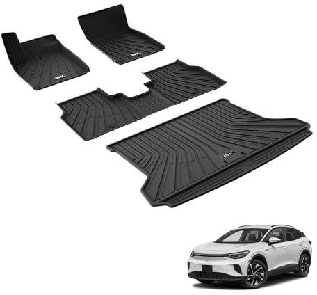3W Fußmatten und Kofferraummatten für Volkswagen ID.4 E21 2020-2024 2025 2026, TPE Allwetter Maßgeschneiderte Fußmatten 1-2 Reihen und Kofferraum Matte Set Volkswagen ID.4 E21 Autofußmatten Zubehör